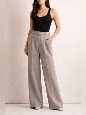Banana Republic NEW Wide-Leg Tailored High Rise Herringbone Trousers Pants Sz 0